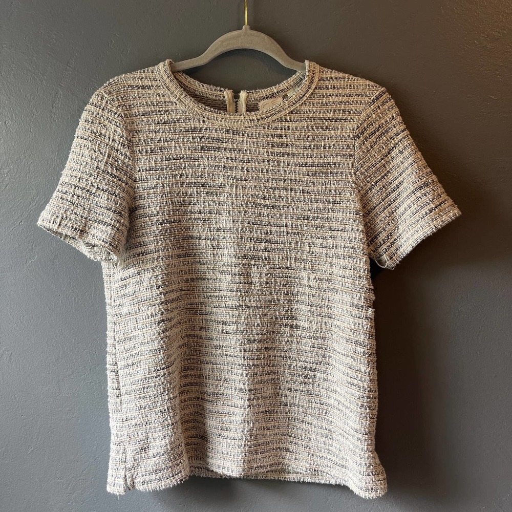 Anthro Postcard Elegant Metallic Cream Textured Structured Blouse Small